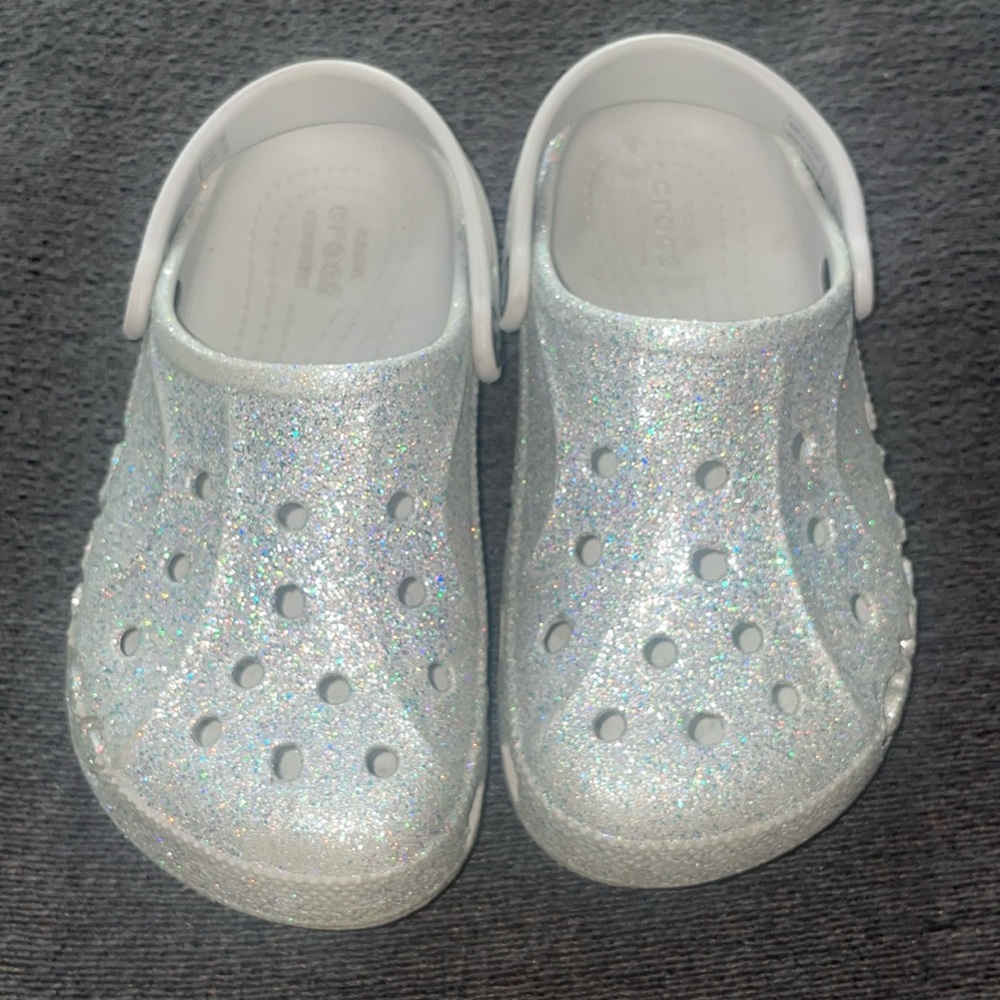 Girls silver glitter crocs